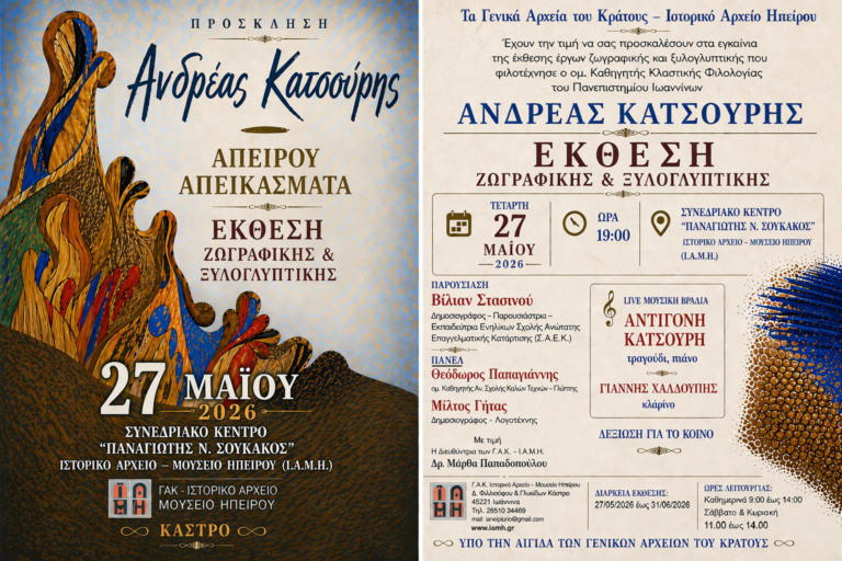 ΕΚΘΕΣΗ ΖΩΓΡΑΦΙΚΗΣ ΚΑΙ ΞΥΛΟΓΛΥΠΤΙΚΗΣ ΑΝΔΡΕΑ ΚΑΤΣΟΥΡΗ “ΑΠΕΙΡΟΥ ΑΠΕΙΚΑΣΜΑΤΑ”